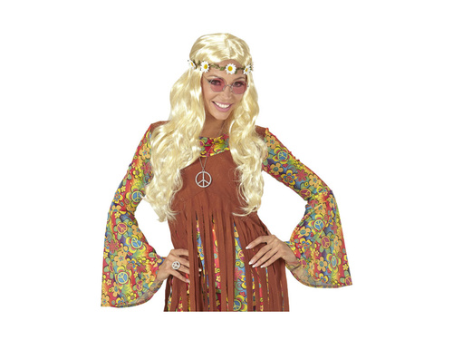 Peruca hippie blondă cu bentiță de margarete