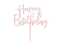 Topper pentru tort Happy Birthday roz auriu - 1 buc.