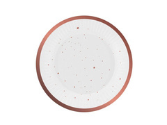 Farfurii de hârtie albe cu puncte roz și aurii - 18 cm - 6 buc.