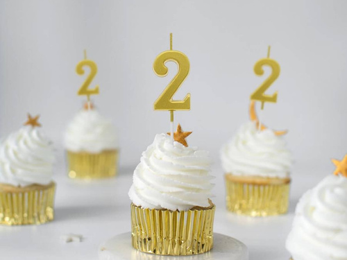 Lumânare cu număr auriu metalic - 2 - două