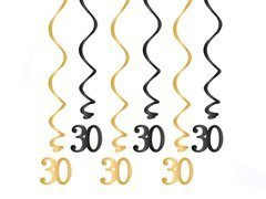 Porci de decor agățat pentru a 30-a aniversare aur și negru - 6 buc.