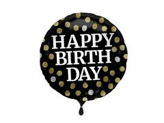 Balon folie Happy Birthday negru - 45 cm - 1 buc.