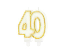 Lumânare aniversară 40 de ani cu sclipici auriu - 8,5 cm - 1 buc.
