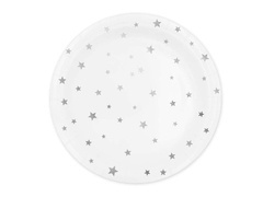 Farfurii de hârtie albe cu stele argintii - 23 cm - 6 buc.