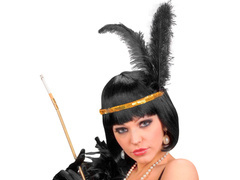 Bentiță retro aurie cu pene și paiete - 1 buc.