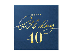 Șervețele pentru a 40-a aniversare albastru marin - 33 cm - 10 buc.