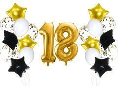 Set de baloane a 18-a aniversare auriu și negru - 21 buc.