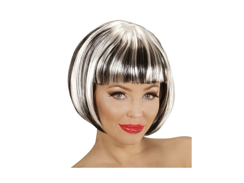 Peruca în alb și negru cu accente la modă