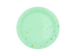 Farfurii de hârtie de mentă cu stele aurii - 18 cm - 6 buc.