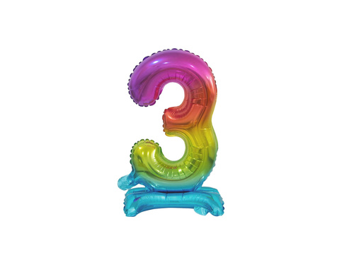 Balon vertical din folie numărul 3 curcubeu - 38 cm