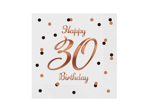 Șervețele pentru a treizecea aniversare alb - 33 cm - 20 buc.