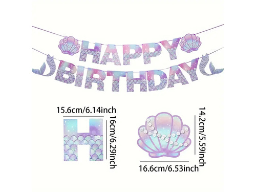 Happy Birthday Mermaid banner - 500 cm - 1 buc.