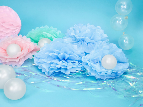 Decorațiuni florale suspendate pom pom - albastru - 25 cm - 1 buc.