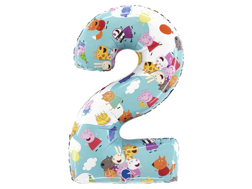 Număr 2 Peppa Pig balon de folie - 53x71 cm - 1 buc.