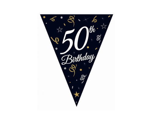 Banner negru cu inscripția 50th Birthday - 270 cm - 1 buc.