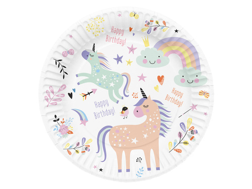 Farfurii aniversare unicorn și curcubeu - 23 cm - 8 buc.