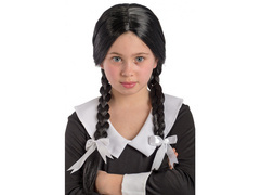 Peruca neagră cu împletituri și funde - 1 buc.