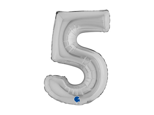 Balon din folie numărul 5 argintiu - 14" - 1 buc.