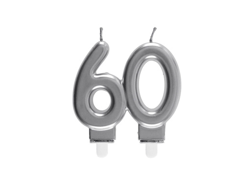 Lumânare argint aniversare 60 de ani - 7,5 cm - 1 buc.