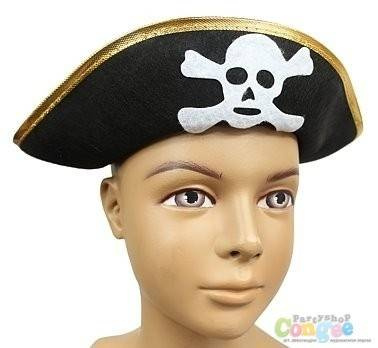 Pălărie de pirat cu ornamente aurii - 1 buc.