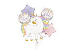 Buchet de baloane din folie Unicorn Happy Birthday - 37" + 17" - 5 buc.
