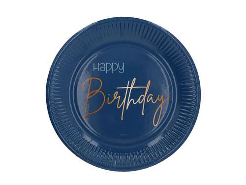 Farfurii aniversare albastru marin Happy Birthday - 23 cm - 8 buc.