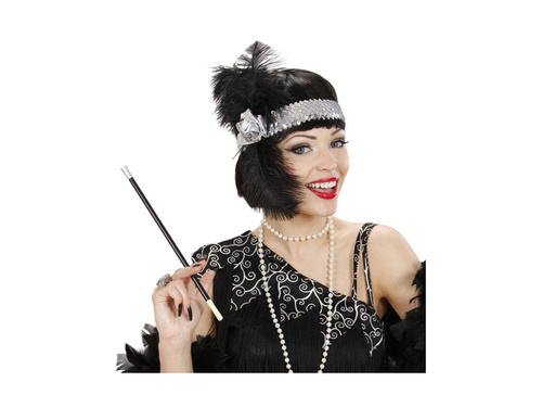 Bandă de argint Charleston cu flori și pene