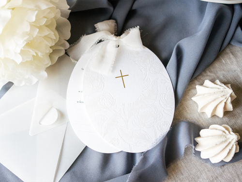 Invitație de împărtășanie cu ornament alb - 10 buc.