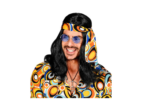 Negru 70s Disco Fever Hippie peruca. cu o trupă