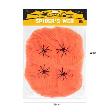 Pânză de păianjen portocalie cu păianjeni pentru Halloween - 200 g - 1 op.