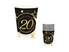Cupe aniversare 20 de ani negru - 240 ml - 6 buc.