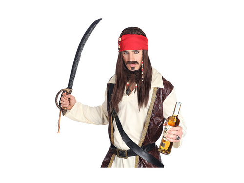 Peruca Piratul din Caraibe cu bandană, mustață și cioc cu mărgele