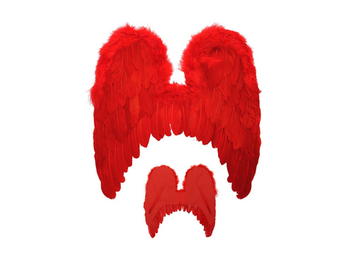 Aripi din pene roșii cu ornamente din marabou 46×48 cm