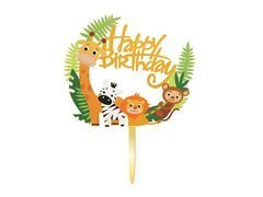 Plexiglas Zoo Animals Happy Birthday topper - 1 buc.