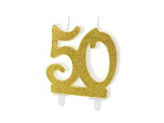 Lumânare pentru a 50-a aniversare cu sclipici auriu - 1 buc.