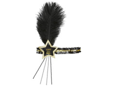 Bentiță cu pene de Anul Nou fericit în negru și auriu - 1 buc.