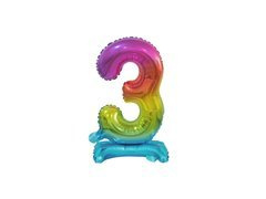 Balon vertical din folie numărul 3 curcubeu - 38 cm