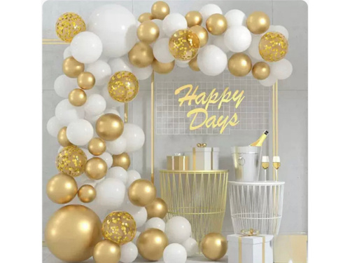 Set de baloane pentru ghirlandă în culori alb și auriu – 79 de bucăți.