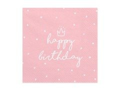 Șervețele roz Happy Birthday - 33 cm - 20 buc.