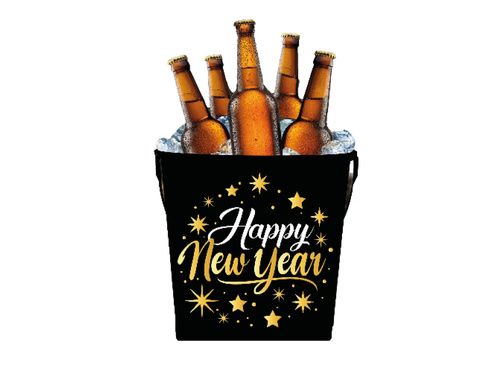 Happy New Year găleată metalică de răcire a băuturilor - 19 x 23 cm - 1 buc.