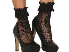 Șosete negre din dantelă cu volan