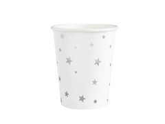 Pahare de hârtie albe cu stele argintii - 220 ml - 6 buc.