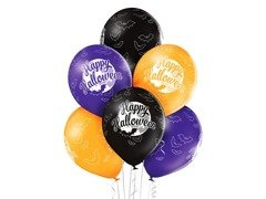 Baloane de latex Happy Halloween cu lilieci - 12" - 6 buc.