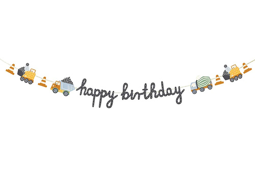 Happy Birthday banner de hârtie Construcție - 1 buc.