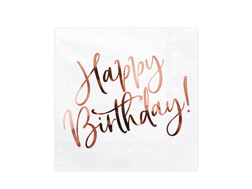 Șervețele Happy Birthday roz auriu - 33 cm - 20 buc.