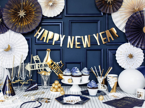 Happy New Year banner auriu - 90 cm - 1 buc.