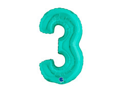 Balon din folie numărul 3 turcoaz - 14" - 1 buc.