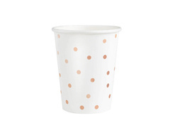 Pahare din hârtie albă cu puncte roz și aurii - 220 ml - 6 buc.