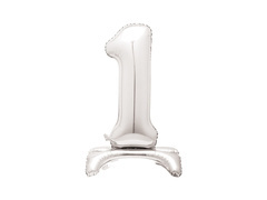 Balon folie în picioare numărul 1 argintiu - 76 cm - 1buc.