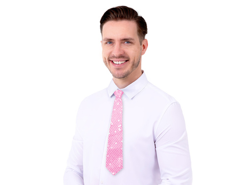 Cravată cu paiete - roz deschis - 36 cm - 1 buc.